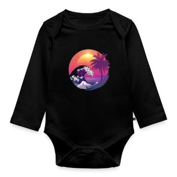 Ocean Sea Wave Sunset Background - Organic Longsleeve Baby Bodysuit - black - Front