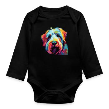 Watercolor Colorful Sealyham Terrier - Organic Longsleeve Baby Bodysuit - black - Front