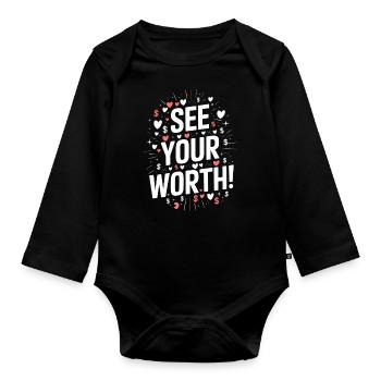 Erkenne Deinen Wert Motivationsspruch - Baby Bio-Langarm-Body - Schwarz - Vorne