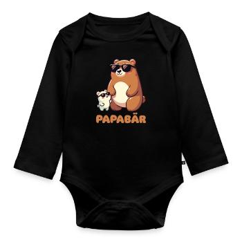 Papa Bears Father's Day Best Dad - Bear - Organic Longsleeve Baby Bodysuit - black - Front