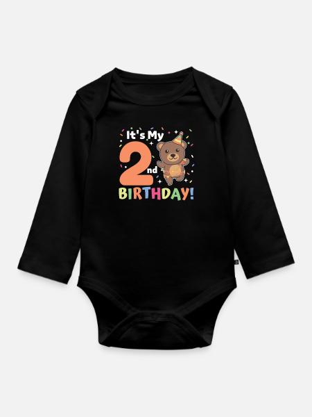Bär zum 2. Geburtstag Kinder zwei Jahre alt - Baby Bio-Langarm-Body - Schwarz