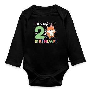 Fuchs zum 2. Geburtstag Kinder zwei Jahre alt - Baby Bio-Langarm-Body - Schwarz - Vorne