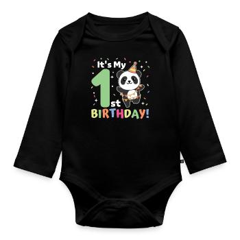 Panda for 1st birthday for children one year old - Organic Longsleeve Baby Bodysuit - black - Front