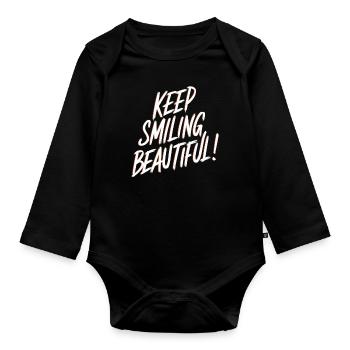 Keep Smiling Beautiful Positive Affirmation - Baby Bio-Langarm-Body - Schwarz - Vorne