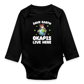 Rettet die Erde Okapis leben hier Earth Day - Baby Bio-Langarm-Body - Schwarz - Vorne