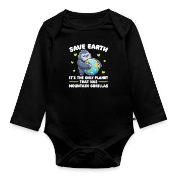 Is the only planet with mountain gorillas Earth Day - Organic Longsleeve Baby Bodysuit - black - Front