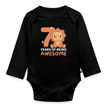 Tricératops 7e anniversaire enfants sept ans - Body Bébé bio manches longues - noir - Devant
