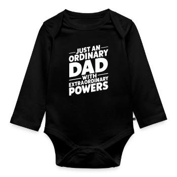 Ordinary dad with extraordinary powers - Organic Longsleeve Baby Bodysuit - black - Front
