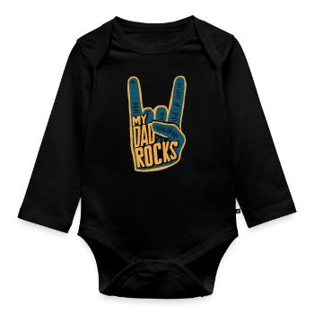 My Daddy Rocks Hand Sign Graphic - Organic Longsleeve Baby Bodysuit - black - Front