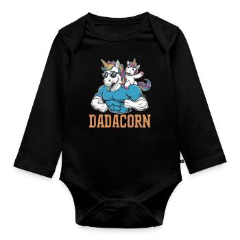 Strong dadacorn with muscles and unicorn - Organic Longsleeve Baby Bodysuit - black - Front