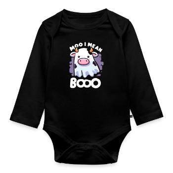 Moo Je veux dire Boo Mignon Kawaii Halloween Vache Fantôme - Body Bébé bio manches longues - noir - Devant