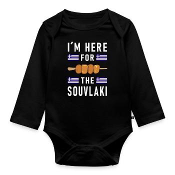 I'm here for the souvlaki Greece holiday - Organic Longsleeve Baby Bodysuit - black - Front