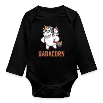 Dadacorn Unicorn Father and Child Motif - Organic Longsleeve Baby Bodysuit - black - Front