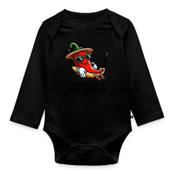 Chill like a hot pepper - Organic Longsleeve Baby Bodysuit - black - Front