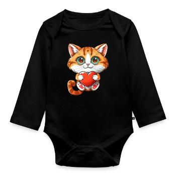 Cute Orange Cat Holding Heart Adorable - Baby Bio-Langarm-Body - Schwarz - Vorne