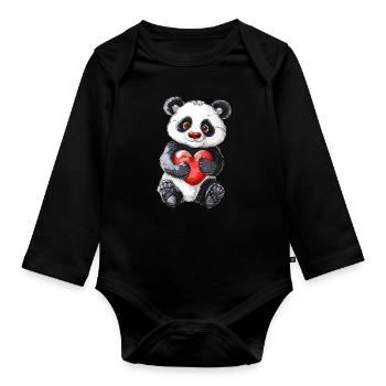 Adorable Panda Holding Red Heart For Panda Lovers - Baby Bio-Langarm-Body - Schwarz - Vorne