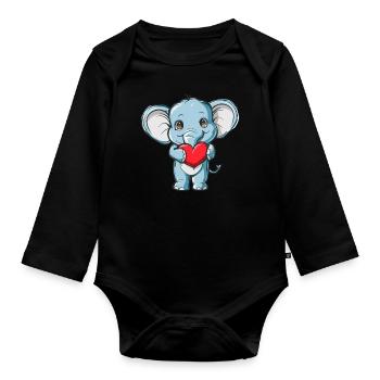 Adorable Elephant Holding Heart Cute Love - Baby Bio-Langarm-Body - Schwarz - Vorne