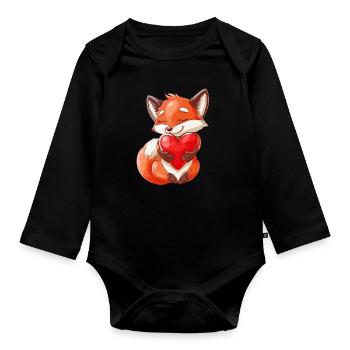 Cute Fox Holding Heart Illustration for Animal - Baby Bio-Langarm-Body - Schwarz - Vorne