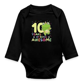 Frog for his 10th birthday Children ten years old - Organic Longsleeve Baby Bodysuit - black - Front