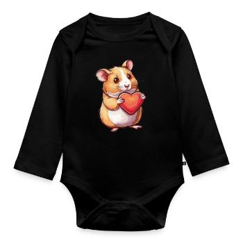 Adorable Hamster Holding Heart Illustration for - Organic Longsleeve Baby Bodysuit - black - Front