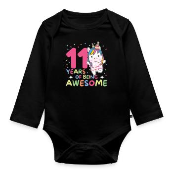 Licorne pour ses 11 ans enfants de onze ans - Body Bébé bio manches longues - noir - Devant
