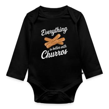 Alles Ist Besser Mit Churros - Baby Bio-Langarm-Body - Schwarz - Vorne