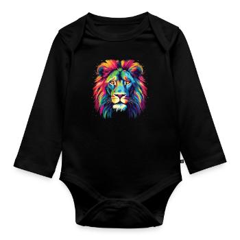 Wasserfarben Farbenfroher Löwe bunte Tiere - Baby Bio-Langarm-Body - Schwarz - Vorne