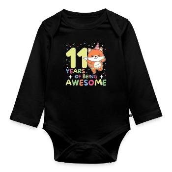Fuchs zum 11. Geburtstag Kinder elf Jahre alt - Baby Bio-Langarm-Body - Schwarz - Vorne