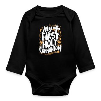 My First Holy Communion Celebration - Organic Longsleeve Baby Bodysuit - black - Front