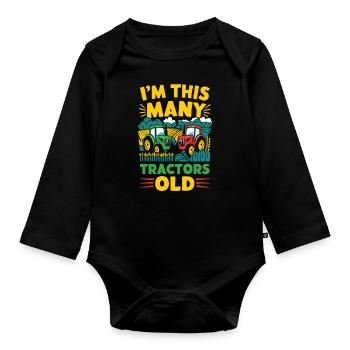 Ich Bin So Viele Traktoren Alt Kinder 2 Jahre Alt - Baby Bio-Langarm-Body - Schwarz - Vorne