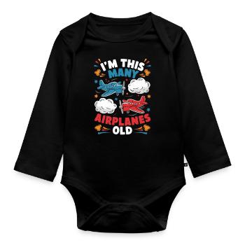 I'm so many planes old - kids 2 years old - Organic Longsleeve Baby Bodysuit - black - Front