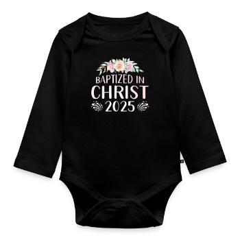Getauft In Christus 2025 Blumenmuster - Baby Bio-Langarm-Body - Schwarz - Vorne