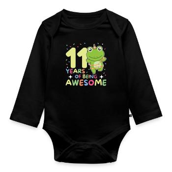 Frog for 11th birthday children eleven years old - Organic Longsleeve Baby Bodysuit - black - Front