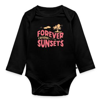 Always chasing the sunsets - Organic Longsleeve Baby Bodysuit - black - Front