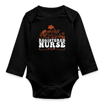 In My Registered Nurse Era Floral Motif - Organic Longsleeve Baby Bodysuit - black - Front