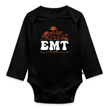 In My EMT Era with floral motif - Organic Longsleeve Baby Bodysuit - black - Front