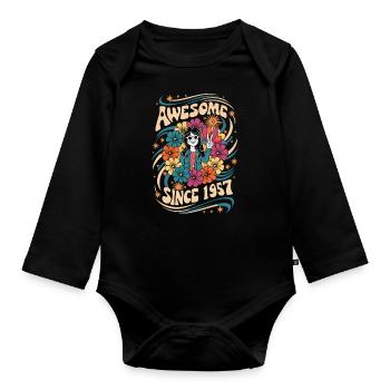 Vintage 1957 Hippie Anniversaire Rétro Fleurs - Body Bébé bio manches longues - noir - Devant