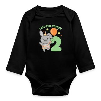 Ich bin schon 2 Hasen Geburtstags Kinder - Baby Bio-Langarm-Body - Schwarz - Vorne