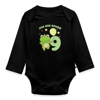 I'm already 9 frogs birthday kids - Organic Longsleeve Baby Bodysuit - black - Front