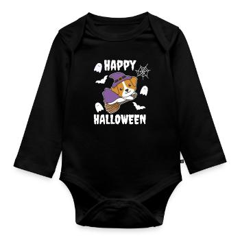 Jack Russell Happy Halloween Witch Kids Witches - Organic Longsleeve Baby Bodysuit - black - Front