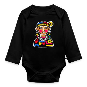 Aztec God Ancient Mythology Coatlicue Colorful - Organic Longsleeve Baby Bodysuit - black - Front
