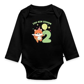 I'm already 2 foxes birthday kids - Organic Longsleeve Baby Bodysuit - black - Front
