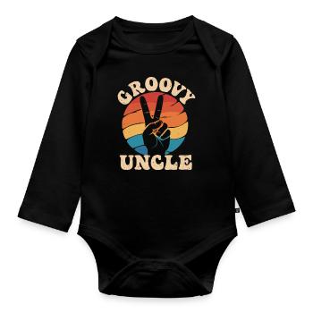Groovy Onkel Retro Peace Handzeichen - Baby Bio-Langarm-Body - Schwarz - Vorne