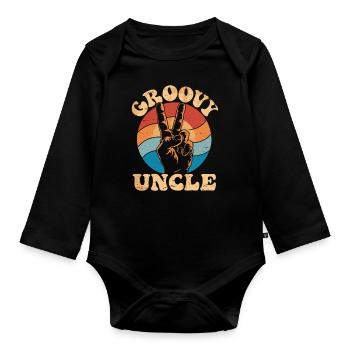 Groovy Uncle Retro Vibes With Peace Sign - Organic Longsleeve Baby Bodysuit - black - Front