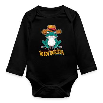 Yo Soy Boricua Puerto Rican Frosch Mit Hut - Baby Bio-Langarm-Body - Schwarz - Vorne