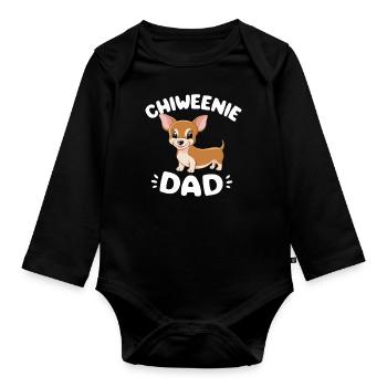 Chiweenie Papa Pride: Loving and Caring - Organic Longsleeve Baby Bodysuit - black - Front