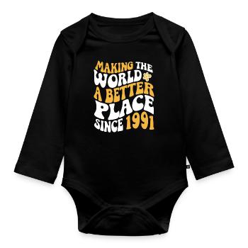 1991 Anniversaire Vintage Hippie Groovy - Body Bébé bio manches longues - noir - Devant