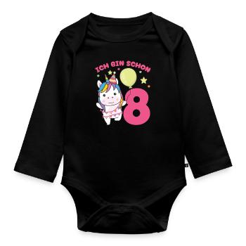 I'm already 8 unicorns birthday kids - Organic Longsleeve Baby Bodysuit - black - Front