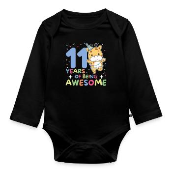 Girafe pour 11ème anniversaire enfants de onze ans - Body Bébé bio manches longues - noir - Devant