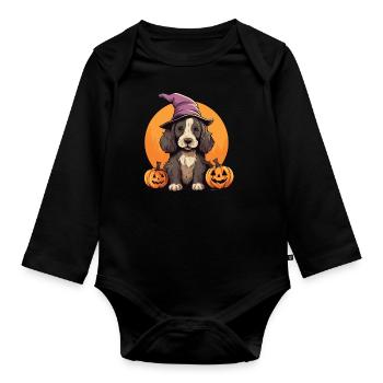 Halloween Witch Hat Pumpkin Dog Cocker Spaniel - Organic Longsleeve Baby Bodysuit - black - Front